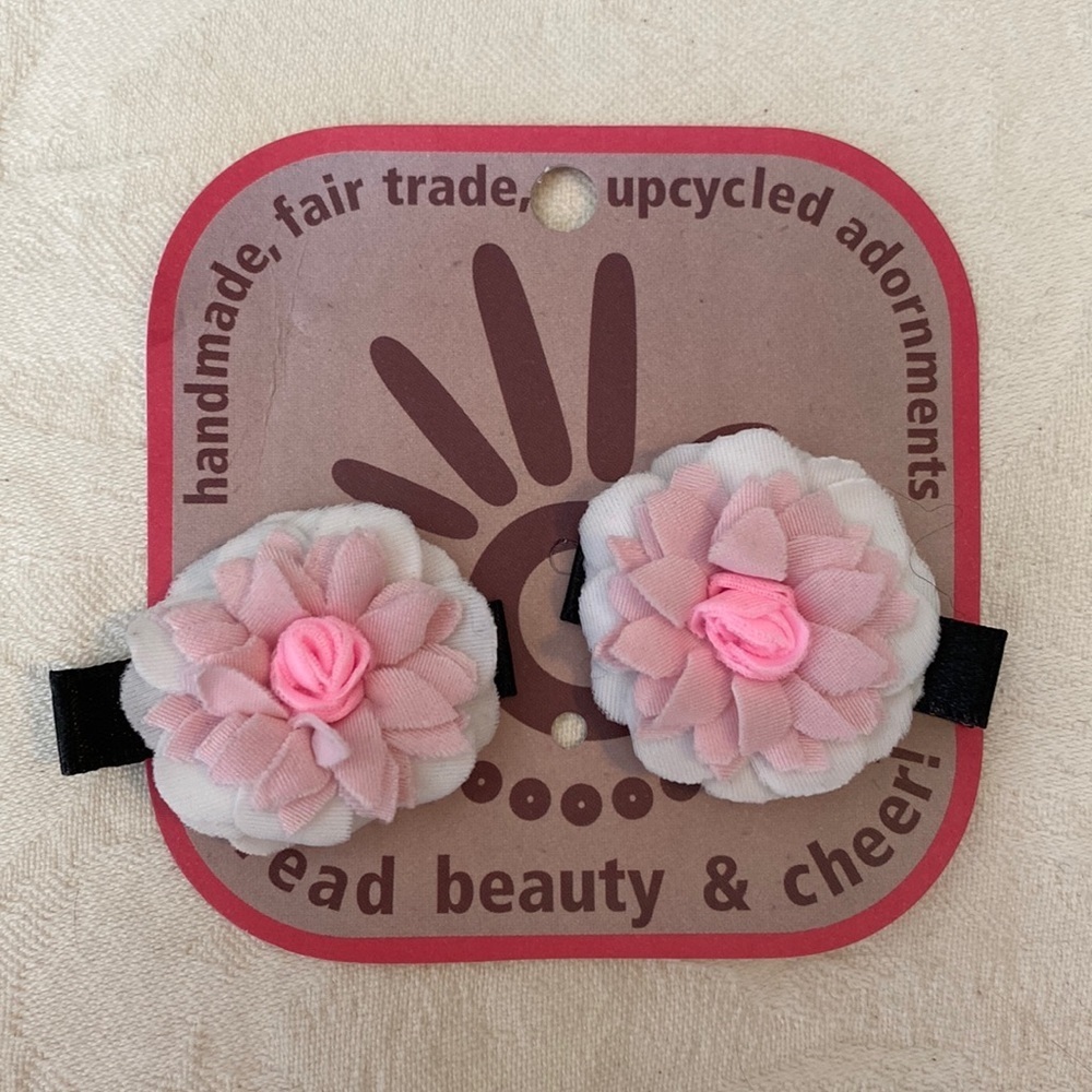Lucuma Designs Pink Flower Alligator Hair Clip Barrettes Fair Trade Handmade NEW